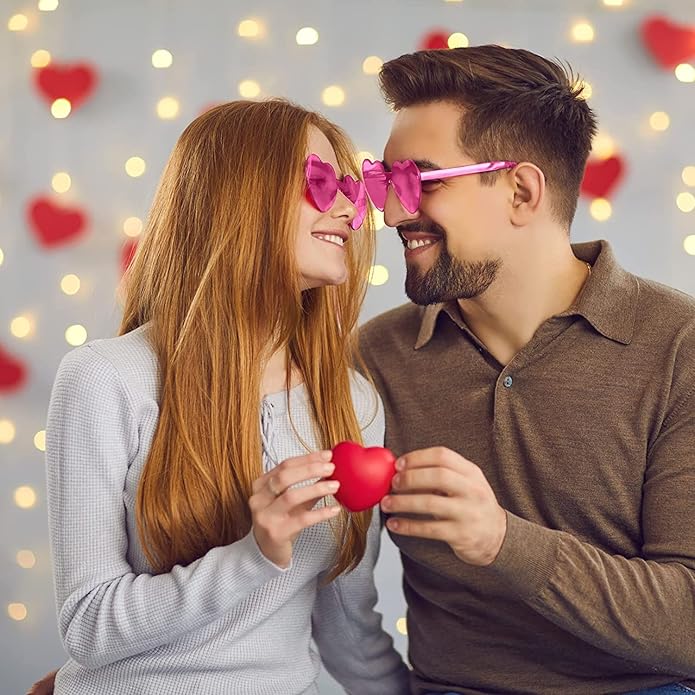 REHALY Valentine's Day Gifts - 16pcs Heart Shaped Rimless Sunglasses in Colorful Pink and Blue