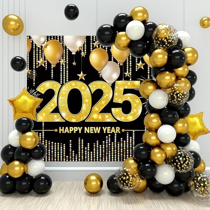 Black Gold Balloons Kit, 60pcs 12 Inch Black White and Gold Confetti Balloons for Graduation Birthday Anniversary Wedding Party Decorations