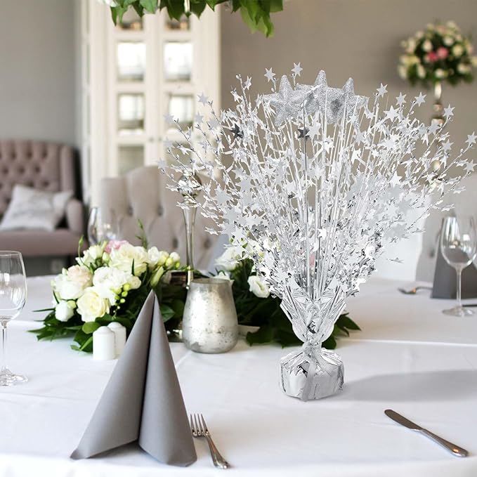 Wenqik 6 Pcs Graduation Table Centerpiece Party Decoration Spray Centerpiece Foil Star Centerpieces Table Decorations for Party Event Anniversary Memorial Dining Holiday Celebration(Silver)