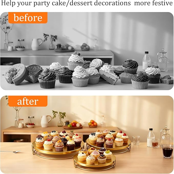 3Pcs Metal Cake Stand 8/10/12 Inches Dessert Stands Cupcake Display Stands Dessert Table Decoration Dessert Trays for Birthday Party Afternoon Tea Serving Plates（Gold）