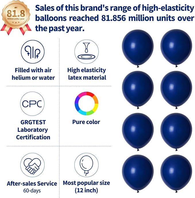 110pcs Navy Blue Balloon 12 Inch, Navy Blue Latex Balloon for Birthday Party Baby Shower Wedding(with 2 Ribbons).