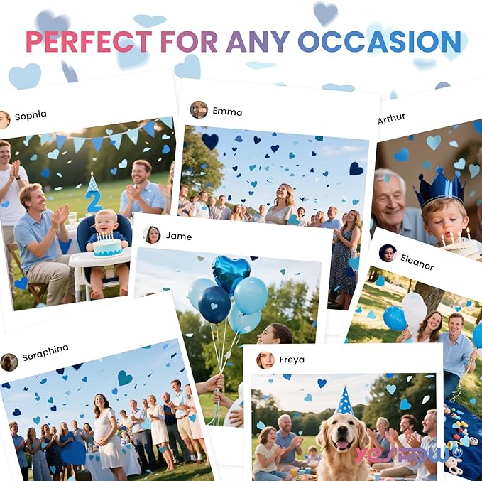 Gender Reveal Confetti Poppers, Blue Confetti Cannon 2 Pack with Heart Shaped Party Confetti for Baby Shower, Birthday, Gender Reveal Party Supplies - 12 inch