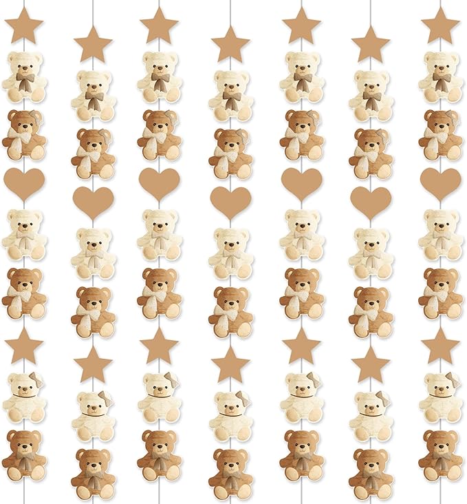 Brown Bear Birthday Party Decorations 8PCS Teddy Bear Garland banner Bear Baby Shower Supplies Bearly Wait Gender Reveal Hanging Cutout Garlands for Birthday Wedding Party Decor