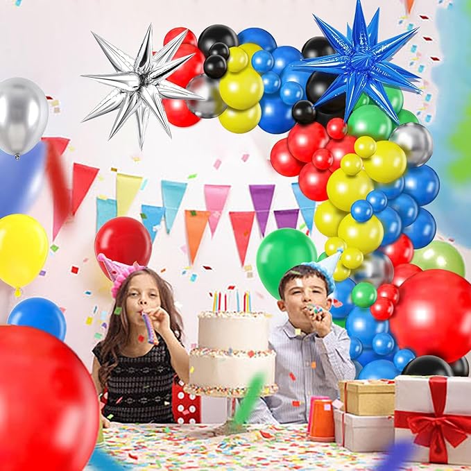 Black Red Blue Green Balloon Garland Arch Kit,Red Yellow Green Blue Black Balloons for Birthday Graduation Carnival Superhero Robot Blocks Video Game Themed Party Decor