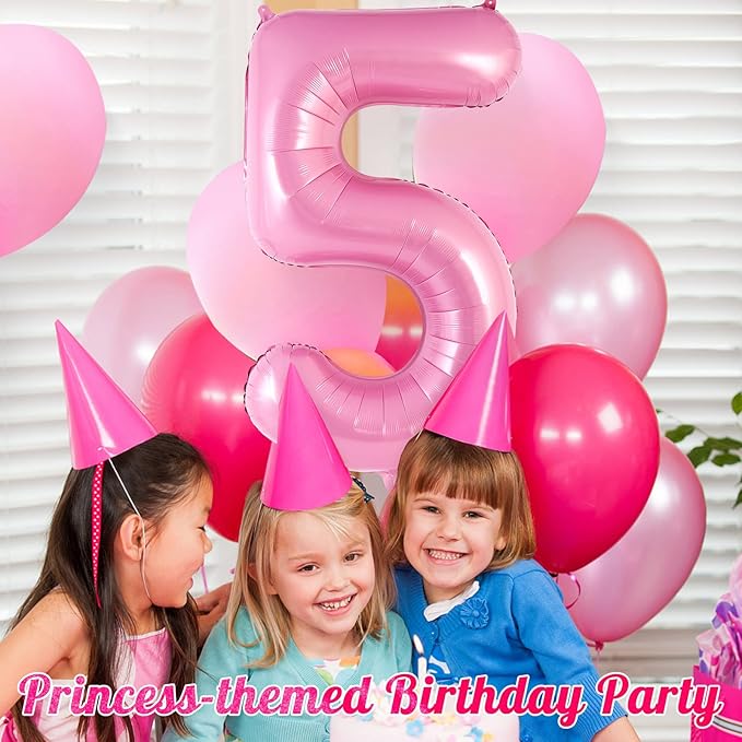 Pink Number 5 Balloon 40 Inch, Big Large Foil Helium Number Balloons, Jumbo Giant Mylar Number 5 Balloons for 5 Year Old Birthday Party Decorations Supplies Anniversary Celebration