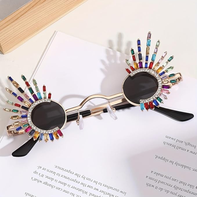 Funky Funny Hawaiian Style Rhinestone Small Sunglasses,Novelty Mixed-Color or Champagne Gold Glasses