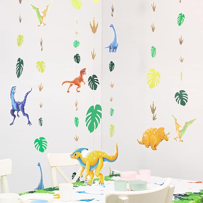Cheerland Dinosaur Party Decorations Dino Birthday Garland Hanging Jurassic Dinosaur Streamer with Leaves for Boys Bday Party Decor Baby Shower Decoration Summer Banner Supplies Ceiling Backdrop