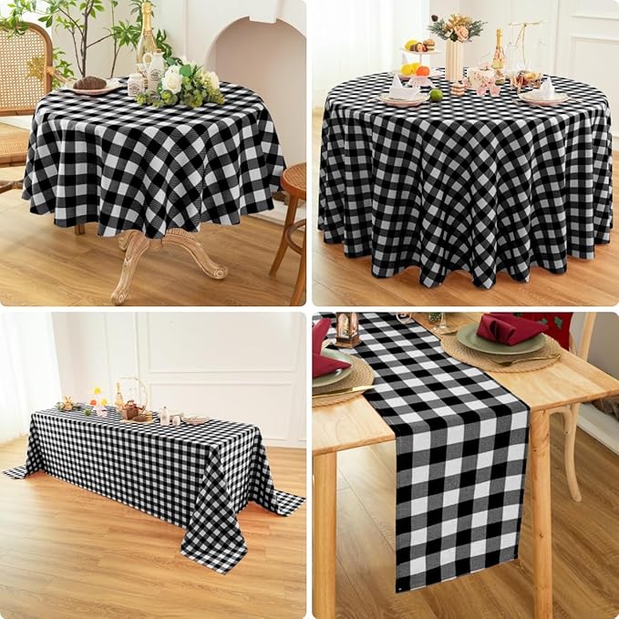 Classic Gingham Plaid Tablecloth Fabric - Rectangular 58x102 Inch Water Resistant Checked Table Cloth for Indoor/Outdoor Use - Table Cover for Kitchen, Picnics, Gardens, and Parties