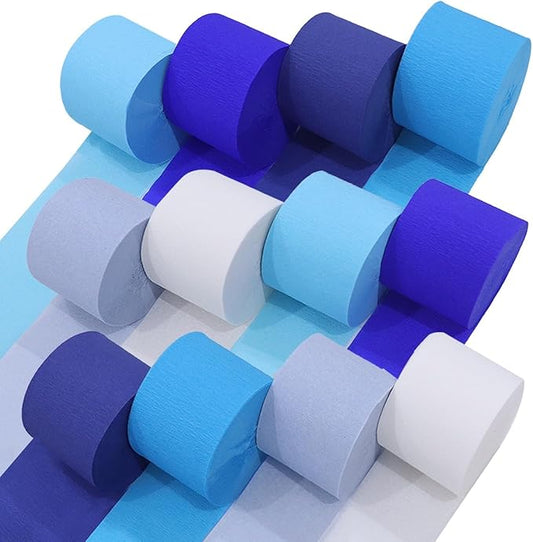 Captain Décor 12 Blue and White Streamers, 984ft Pack of Crepe Paper of White and Blue Party Decorations, Decorations for Party and Birthday Decor