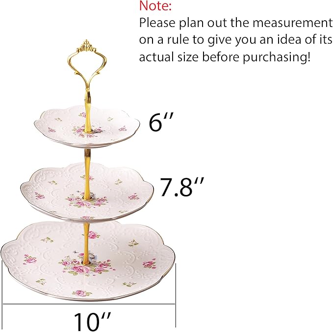 Jusalpha® Elegant Embossed 3-tier Ceramic Cake Stand- Cupcake Stand- Tea Party Pastry Serving Platter in Gift Box and a Free Sugar Tong (FL-Stand 03)
