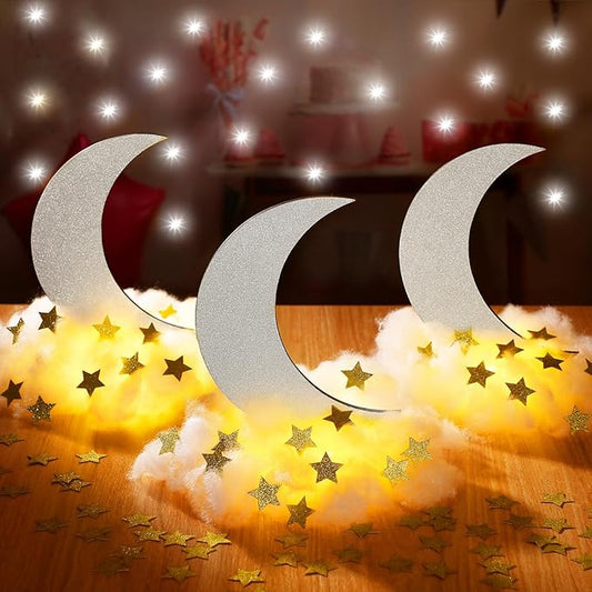 Wonderjune 9 Sets Twinkle Twinkle Little Star Table Centerpieces DIY Moon Stars Baby Shower Decorations Light Star Cloud Decor for Baby Shower Birthday Party DIY Crafts (Glitter Silver)