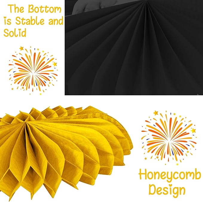 Happy New Year Honeycomb Centerpieces 2026 New Year's Eve Table Decorations 12Pcs New Year Theme Party Supplies Black and Gold Cheers to 2026 Centerpieces for Countdown Party Decor