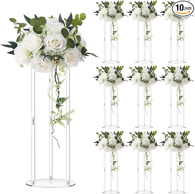 Teenyyou 10 Pcs 20 Inch Tall Acrylic Vase Wedding Centerpieces Clear Flower Stand Acrylic Centerpiece Stand Floral Vase Elegant Display Holder for Wedding Birthday Party Table Decorations