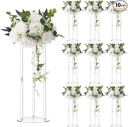 Teenyyou 10 Pcs 20 Inch Tall Acrylic Vase Wedding Centerpieces Clear Flower Stand Acrylic Centerpiece Stand Floral Vase Elegant Display Holder for Wedding Birthday Party Table Decorations