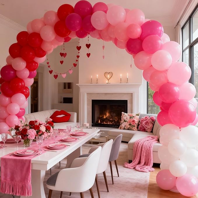 Pink and Red Balloon Set, Valentine Balloons Decorations, 12 Inch Red Pastel Light Hot Pink White Latex Balloon for Women Valentine's Day Birthday Wedding Bridal Shower Anniversary Party Decorations