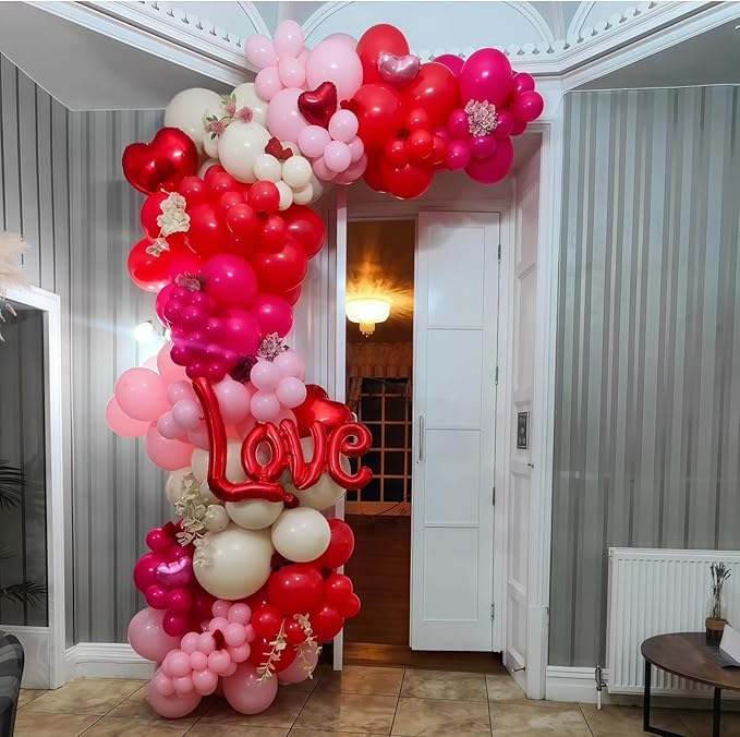 Pink and Red Balloon Set, Valentine Balloons Decorations, 12 Inch Red Pastel Light Hot Pink White Latex Balloon for Women Valentine's Day Birthday Wedding Bridal Shower Anniversary Party Decorations