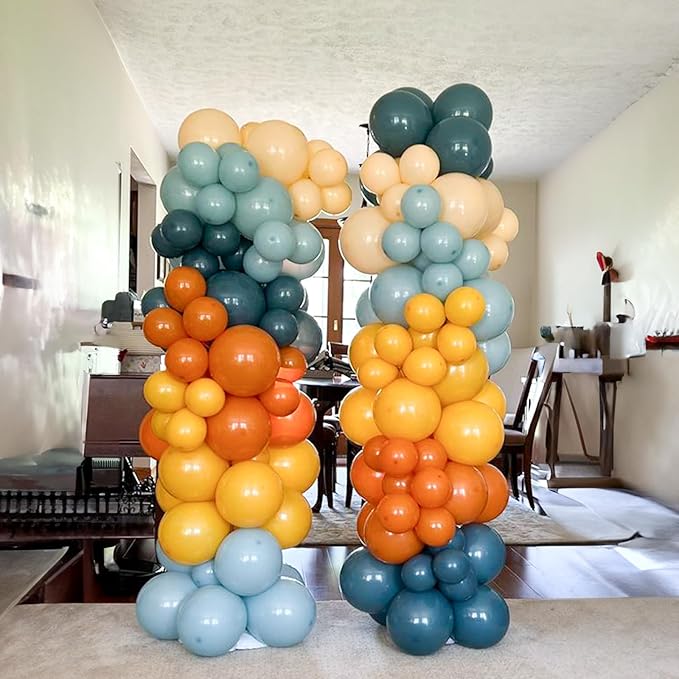 HILAVO Retro Blue Yellow and Orange Balloons, 60PCS 12 Inch Slate Blue Burnt Orange Mustard Yellow Balloons for Here Comes the Son Baby Shower Kids Birthday Party Boho Party Decorations