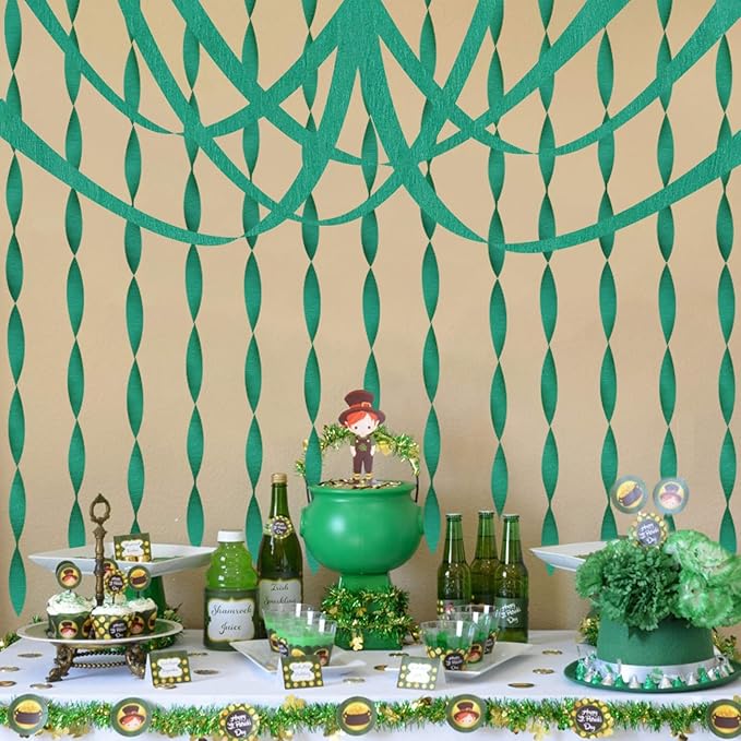 8 Rolls Green Crepe Paper Streamers Party Streamers Photo Booth Backdrop Party Supplies for Birthday Tropical Summer Jungle Dinosaur St Patrick Football Party Decorations（Total 656ft, 1.8Inch x 82Ft