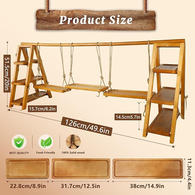 Tnstbiee Rustic 3-Tier Cupcake Stand – Elegant Wooden Dessert Display Stands for Cakes, Fruits, Nuts, Cheese - Removable– Removable Trays & Foldable Design – Ideal for Weddings, Parties & Home Events
