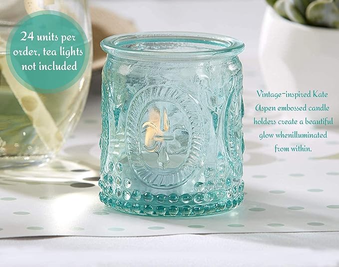 Kate Aspen Tea Light Holder - 24PCS - Vintage Glass Tealight Candle Holders, Perfect Wedding Favor, Bachelorette Favor or Bridal Shower Favor - Blue