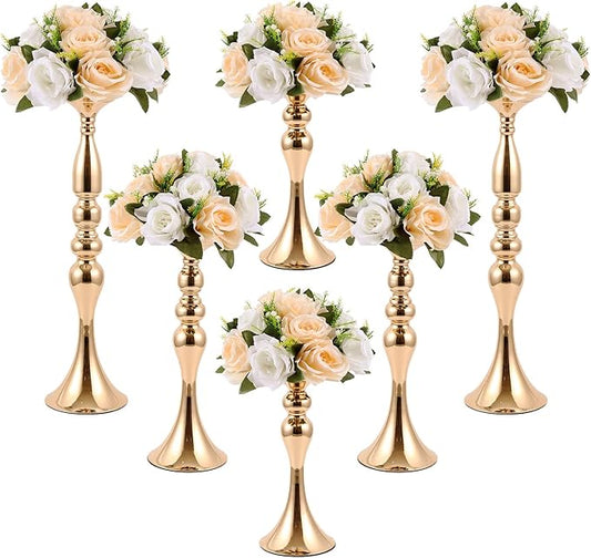 Sabary 6 Pcs Wedding Flower Stand Metal Flower Centerpieces Stand for Table Vase Arrangement Rack for Wedding Reception Dinner Table Party Decor(20, 15, 13 In,Gold)