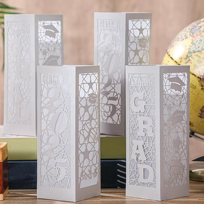 Rossesay 12 Pcs Graduation Table Centerpieces Boxes Class of 2026 Graduation Lanterns for Centerpieces with LED Candles Congrats Grad School College Photo Props for Party Table Decoration (Silver)