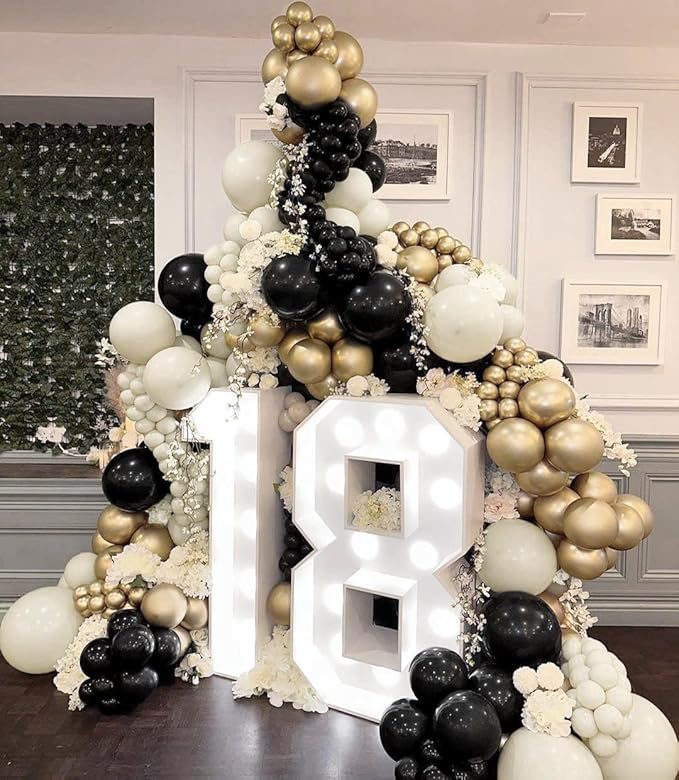 Dagelar Black Gold Beige Balloons, 60PCS Black Gold White Sand Balloons Party Balloon with Metallic Gold Confetti Party Balloon for Graduation, Weddings, Birthday, New Year Decorations