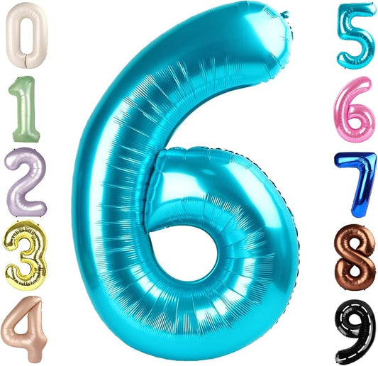 Number 6 Balloon 40 Inch, 6 7 Six Seven Birthday Decorations, 6th Birthday Balloon for Men Women, Light Blue 16 60 61 65 Numbers Balloons Graduations Anniversary Supplies