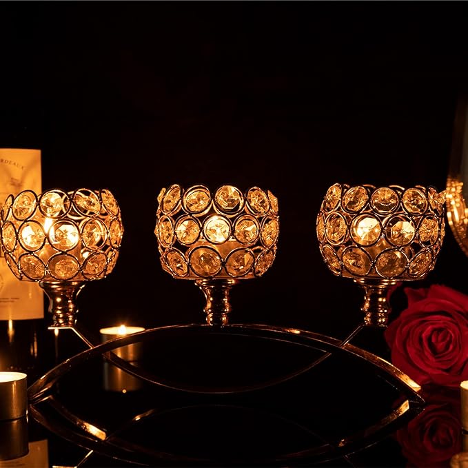 Gold Candle Holders for Table Centerpiece, 3 Arms Metal Candelabra Candlestick Holders for Home Decor, Wedding, Dinning, Party, Anniversary,Christmas Halloween Decorations