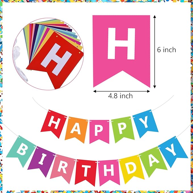 Fecedy Colorful Happy Birthday Banner Bunting Pre-Strung No DIY for Birthday Party Decorations (Multi)