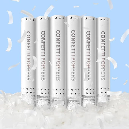 White Confetti Poppers,Rice Paper Water Soluble Cannon for Wedding,Biodegradable Confetti Poppers Air Powered For Engagement,Wedding,Birthday,Celebrations and New Years Eve(White 6pack)
