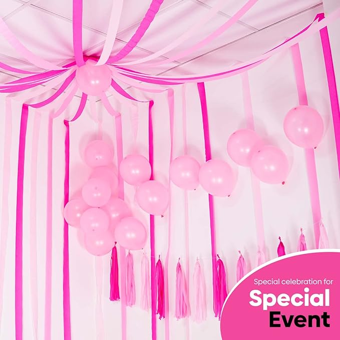 Captain Décor 8 Pink Streamers with White, 656ft Pack of Pink Crepe Paper Streamers for Bachelorette Party Decorations, Birthday Decor (1.8 inch x 82 ft/Roll)