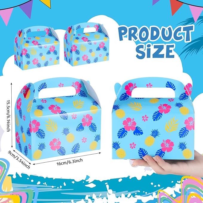 Marspark 24 Pack Hawaii Cartoon Birthday Party Supplies, Paper Gift Boxes, Cartoon Candy Treat Boxes for Birthday Party Decorations(Hawaii Pattern)