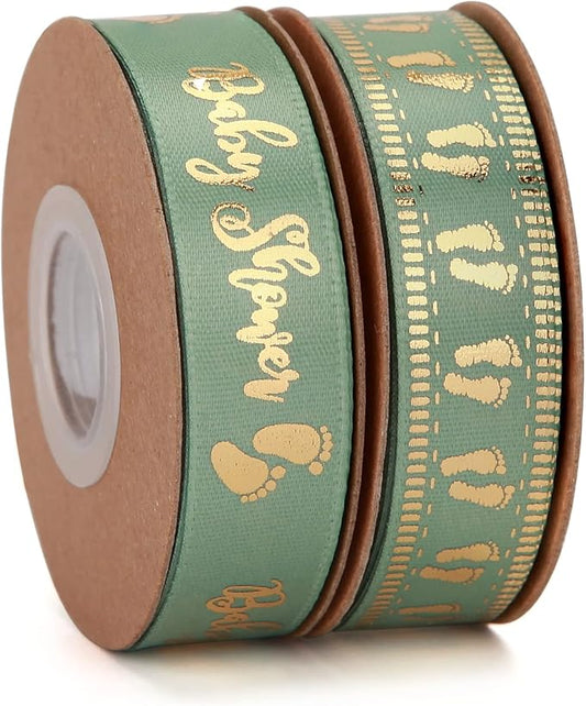 Meseey 20 Yards Baby Ribbon Foot Print Sage Green Ribbons for Crafts Cake Baby Shower Birthday,Gift Wrapping, Party Decoration (sage Green)
