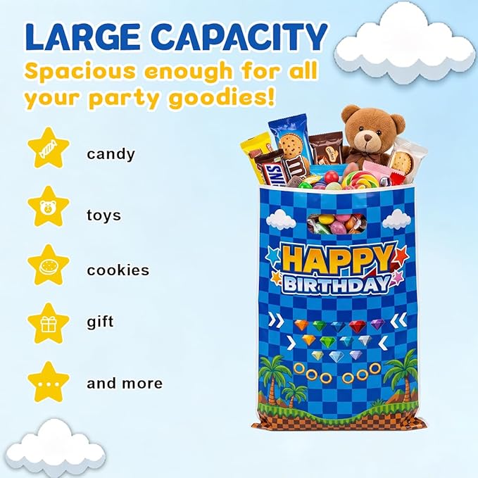 Pixel Video Game Birthday Party Favor Bags with Handles, 30 Pcs Retro Gold Ring Gem Birthday Decorations Goodie Goody Bags, Candy Gift Bags for Kids Boys Girls Party Supplies