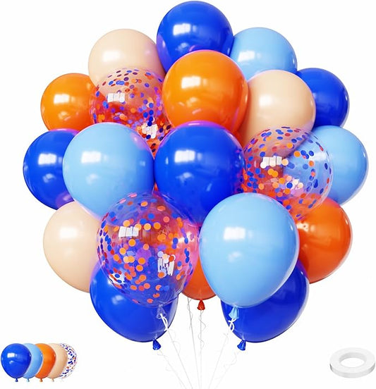 Blue and Orange Balloons, 65pcs 12 Inch Royal Light Blue and Orange Beige Balloons for Birthday Graduation Baby Shower Party