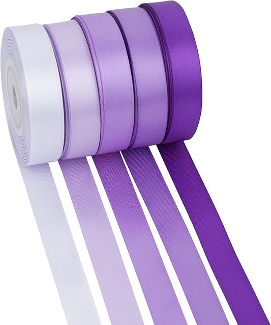 MAYREEL 5 Colors Purple Satin Ribbon 1/2 Inch Thin Ribbon for Gift Wrapping Flower Bouquet Wedding Bridal Shower Crafts Total 50 Yards