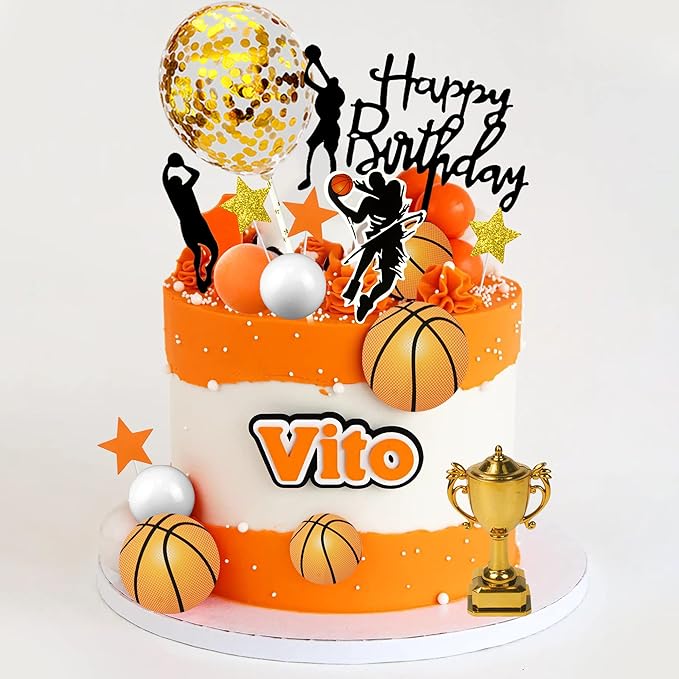 29 PCS Basketball Cake Toppers Basketball Cake Decorations with Star Golden Balls for Men Birthday