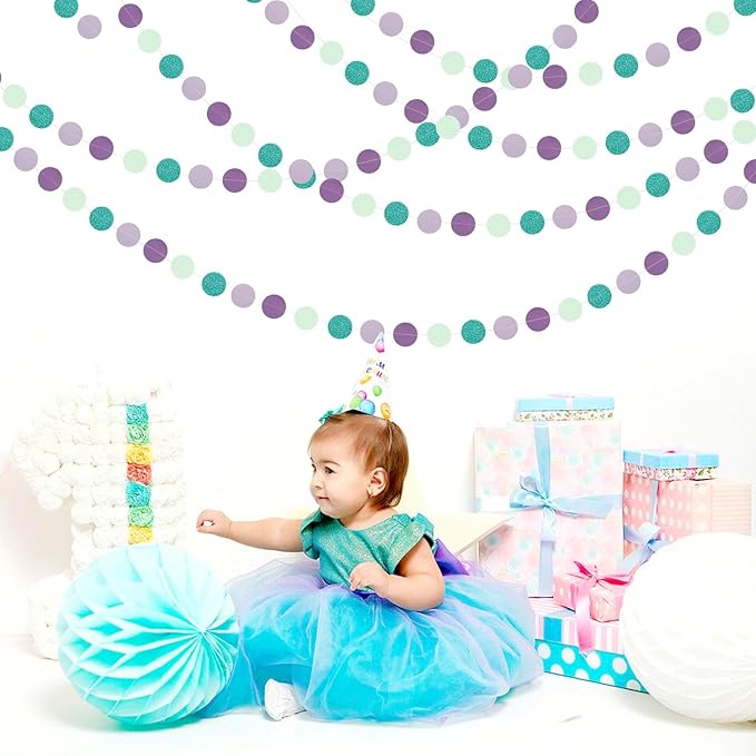Mermaid Birthday Teal-Purple Party-Decorations Garland-Streamers - 52Ft Turquois Mint Girl Baby Shower Hanging Banner,Under The Sea Classroom Paper Backdrop Decor Huglony