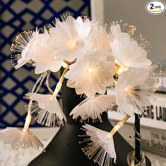 Fiber Optic Flower String Light, 14ft 20 Led Flower Light Waterproof, Battery Powered, for Bedroom, Christmas Tree, Garland, Wedding Party, New Year, Garden Romantic Decor Warmwhite