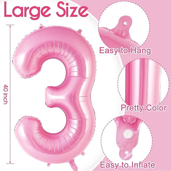 Pink Number 30 Balloons, Big Large Foil Number Balloons, Jumbo Giant Mylar Balloons for Birthday Party Decorations Supplies Anniversary (Number 30)