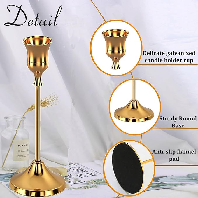 SHDSL Gold Candlestick Holders, Taper Candle Holders, Set of 6, Metal Taper Candle Stick Holders, Vintage Christmas Brass Home Decor for Table, Room Decorations Housewarming