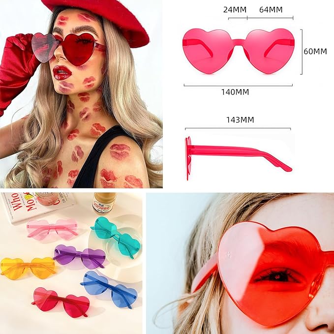 9 Pack Heart Shaped Sunglasses Rimless Heart Glasses for Bachelorette Party Birthday Decorations Party Favors