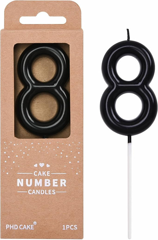 PHD Cake 2.76 inch Classical Black 8 Number Birthday Candles for Party Celebration