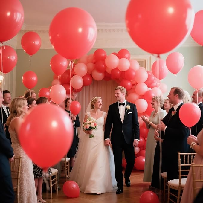 110pcs Coral Red Balloon 12 Inch, Coral Red Latex Balloons for Birthday Party Baby Shower Wedding(with 2 Ribbons).
