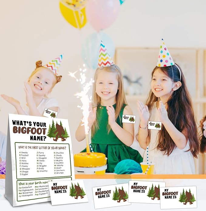 Bigfoot Birthday Party Decorations-Birthday Party Games,Bigfoot Theme Birthday Party Sign for Boys Girls,Kids Bigfoot Activity Cards,Bigfoot Activity Decoration Supplies,What's your Bigfoot Name