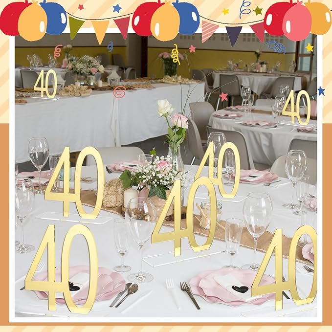 Threehoney Mirror Gold 40th Birthday Decorations for Men and Women Acrylic Anniversary Decorations Table Numbers Centerpieces for Birthday Party
