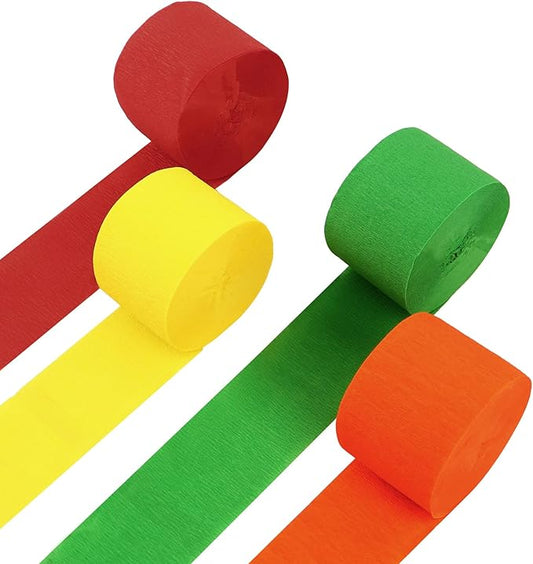 4 Rolls Crepe Paper Red Orange Yellow Green Streamers – Perfect for Streamers Party Decorations, Wedding, Birthday, Colored Decor, and DIY Craft Supplies(1.8 Inch x 82 Ft/Roll)