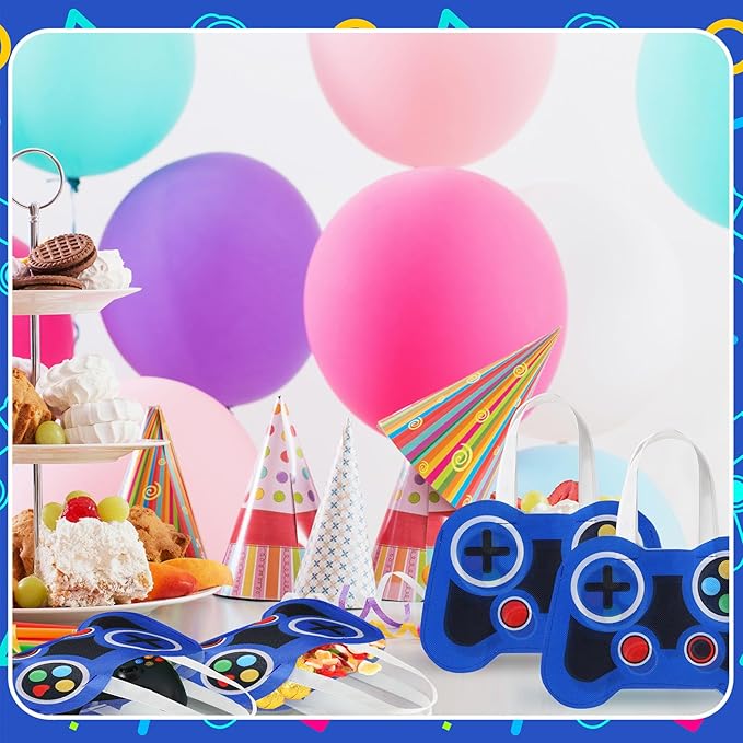 Silkfly 12 Pcs Video Game Party Favor Bags Non Woven Reusable Gaming Goodie Treat Gift Bags with Handles Gaming Party Supplies Class of 2026 Graduation Favors (Blue)
