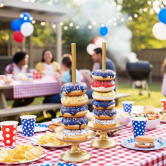 Donut Stand Metal 2 Pack,Display Tower for Dessert Table, Doughnut Holder for Birthday, Wedding, Baby Shower, Bridal Showers,Christmas, Party Supplies (Gold)